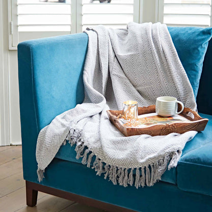 Recycled Woven Cotton Throw - Grey