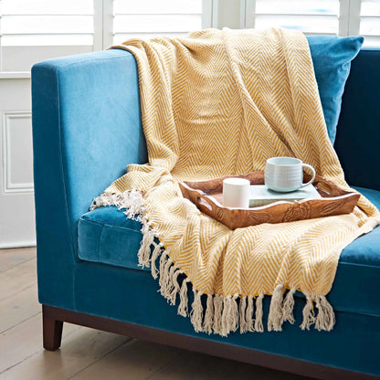 Recycled Woven Cotton Throw - Mustard
