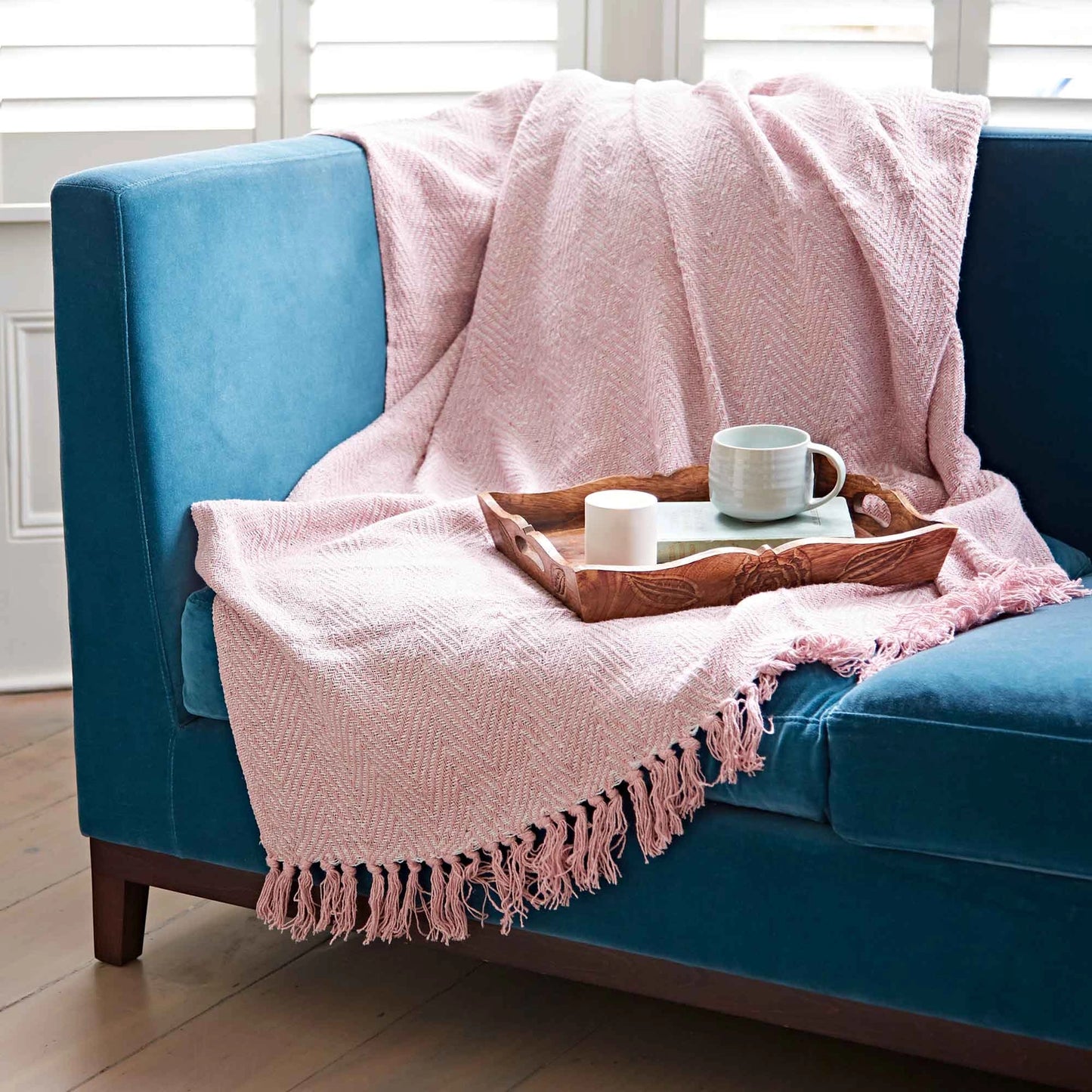 Recycled Woven Cotton Throw - Pink