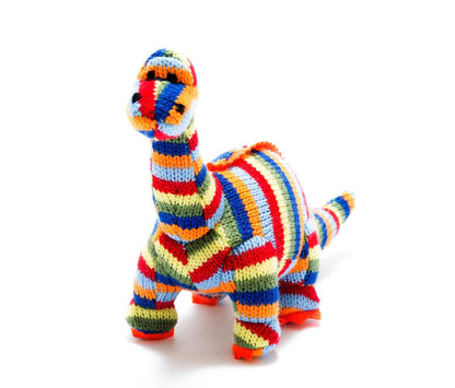 Diplodocus Knitted Baby Rattle - Rainbow