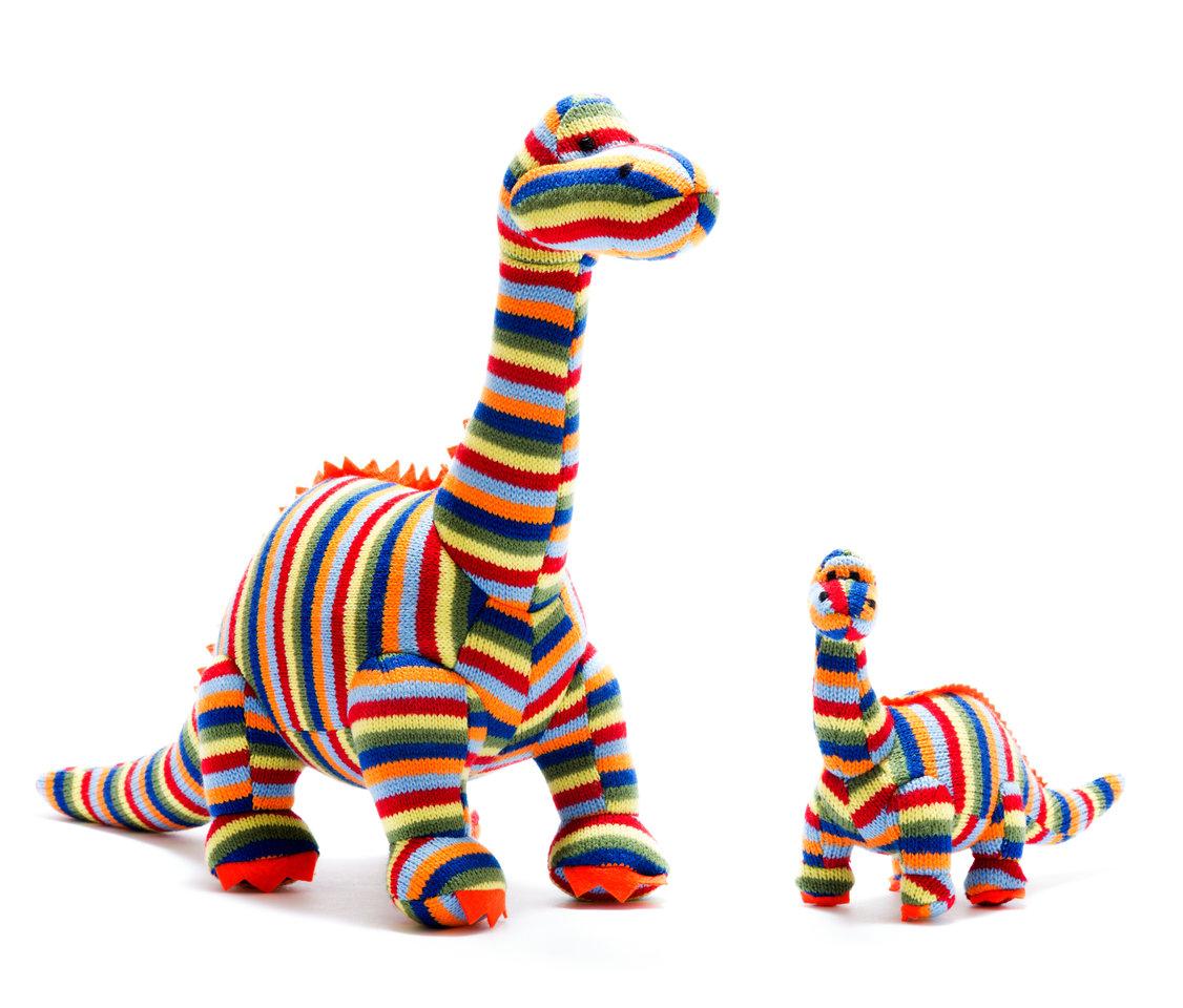 Diplodocus Knitted Baby Rattle - Rainbow