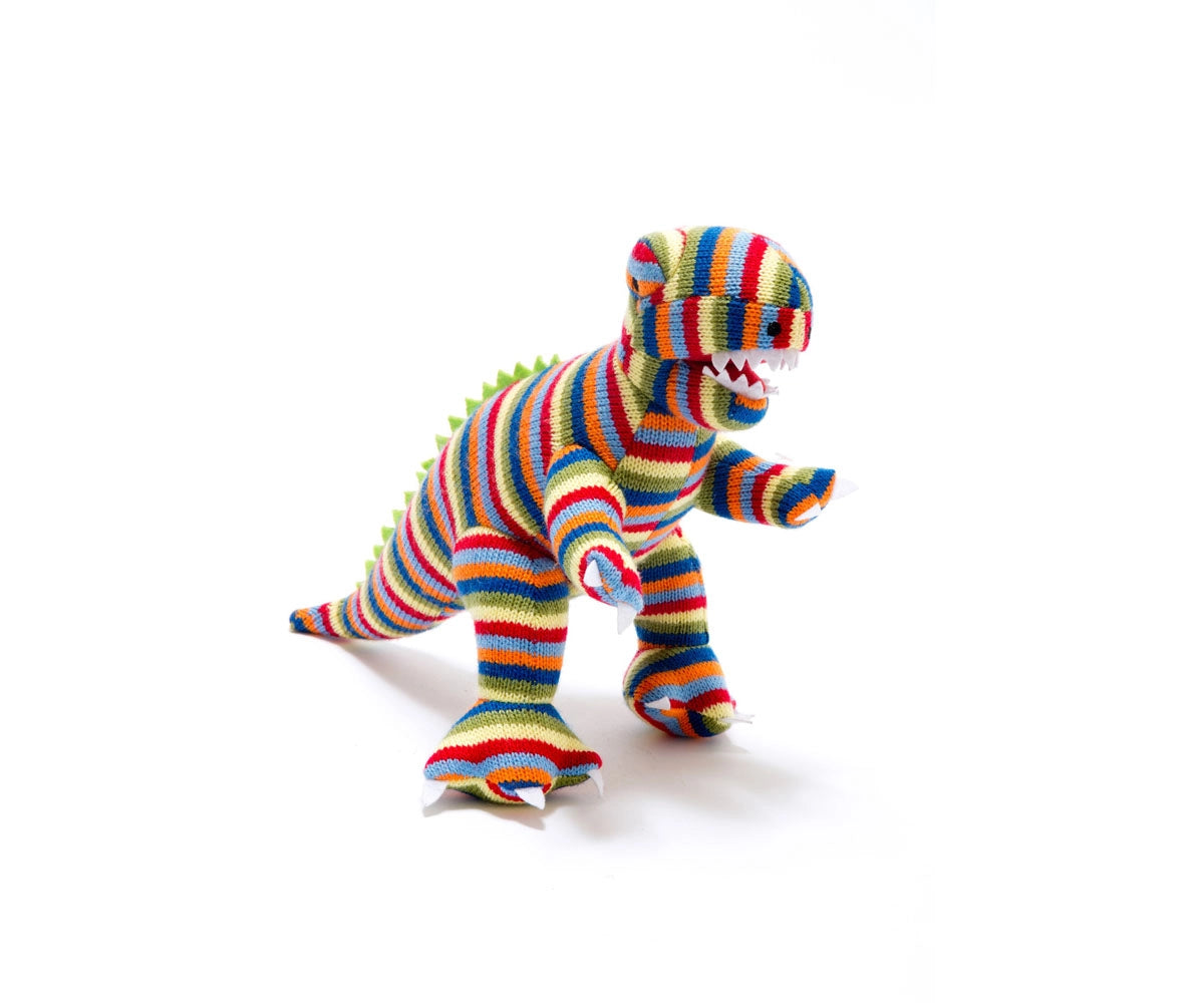 T-Rex Knitted Baby Rattle - Rainbow