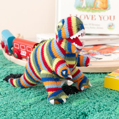 T-Rex Knitted Baby Rattle - Rainbow