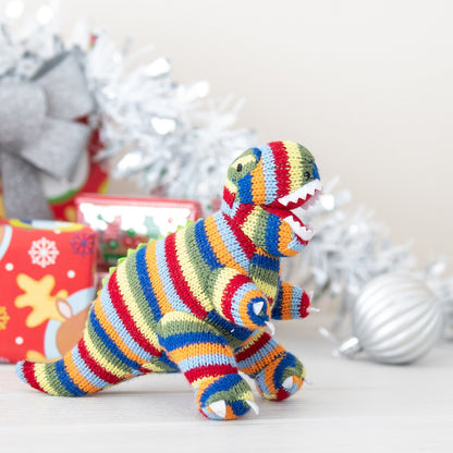 T-Rex Knitted Baby Rattle - Rainbow