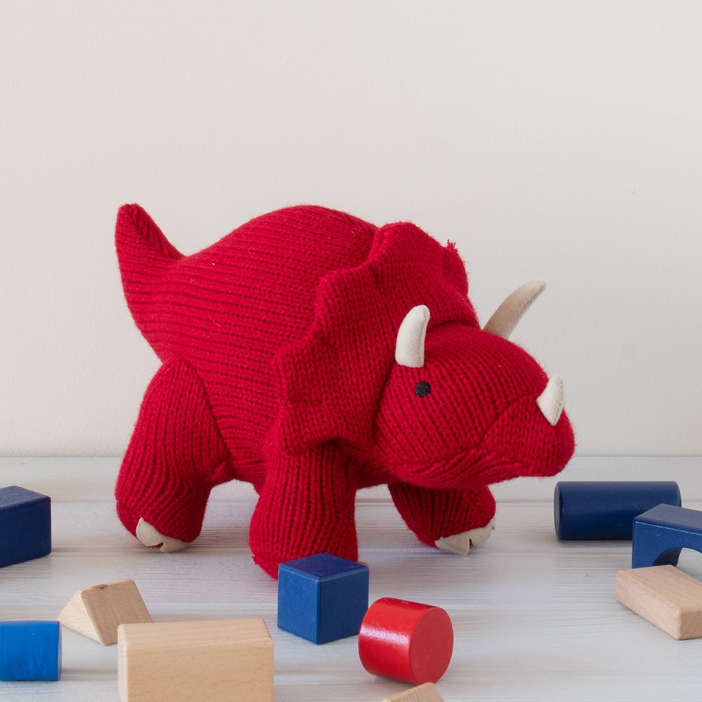 Triceratops Knitted Dinosaur - Red