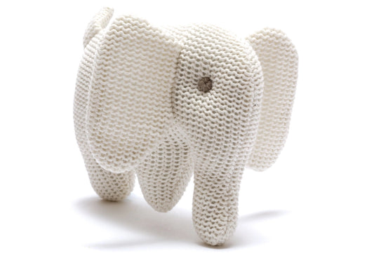 Elephant Knitted Baby Rattle - White