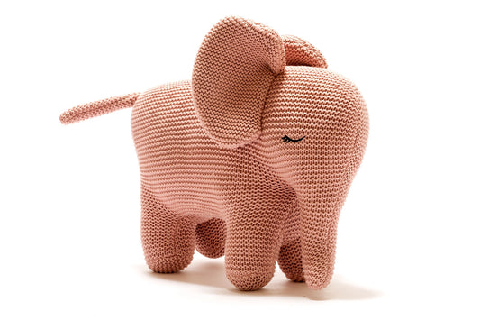Large Knitted Elephant Soft Toy - Pink